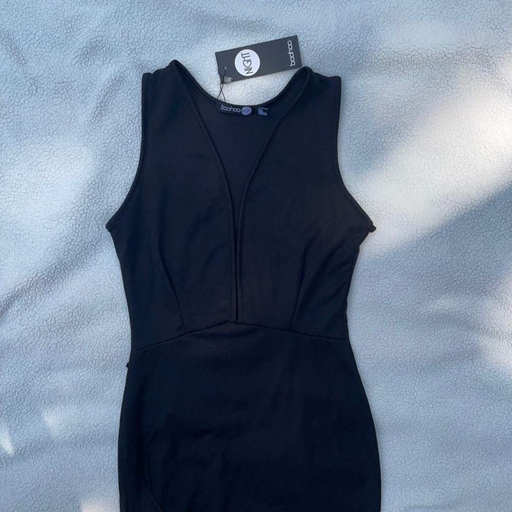 Medium deep plunge bodycon dress with thigh split